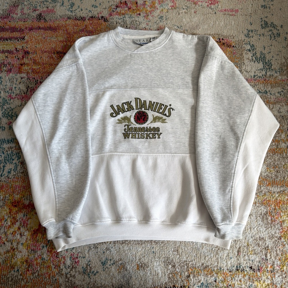 VTG 90s Jack Daniels Sweatshirt XL Embroidered Crewneck Heather Grey